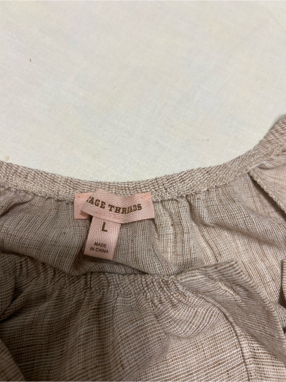 Woven Taupe Button-Front Peasant Blouse - Picture 2 of 8